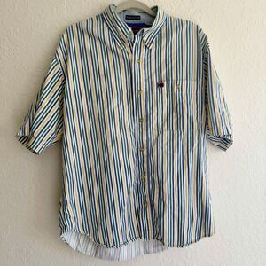 Vintage‎ Bugle Boy Mens Button Up Shirt Large 90s Y2K Striped 100% Cotton Grunge